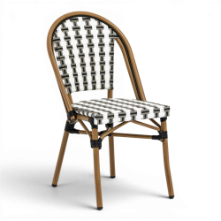 chaise de terrasse parisienne gris noir blanc structure alu rotin empilable