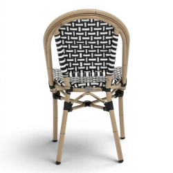 chaise de terrasse parisienne noir blanc structure alu rotin empilable