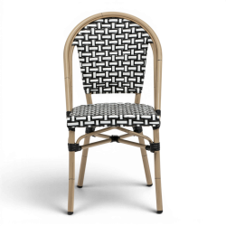 chaise de terrasse parisienne noir blanc structure alu rotin empilable