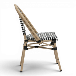 chaise de terrasse parisienne noir blanc structure alu rotin empilable