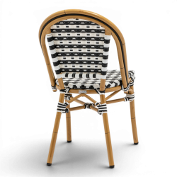chaise de terrasse parisienne blanc noir structure alu rotin empilable