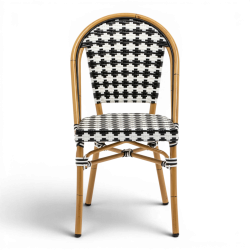 chaise de terrasse parisienne blanc noir structure alu rotin empilable