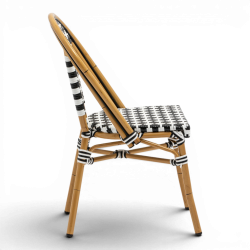 chaise de terrasse parisienne blanc noir structure alu rotin empilable