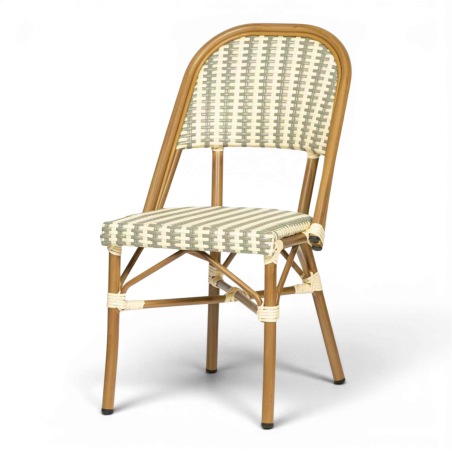 chaise de terrasse parisienne gris blanc structure aluminium rotin empilable